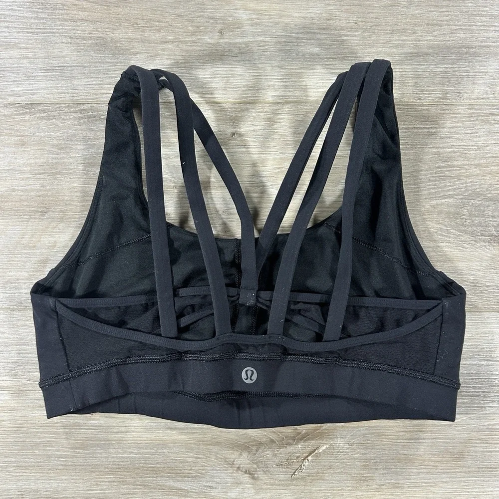 Lululemon Size 10 Black Energy Bra Exhale Mesh Criss Cross Medium Support B/C